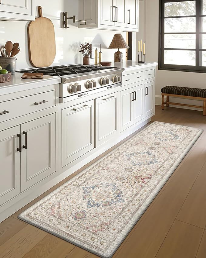 DEXI Kitchen Mats for Floor Cushioned, 23x86 Extra Large Wide Runner Rug Non Slip, Waterproof Soft Comfort Standing Padded Anti Fatigue Decorative, Light Beige