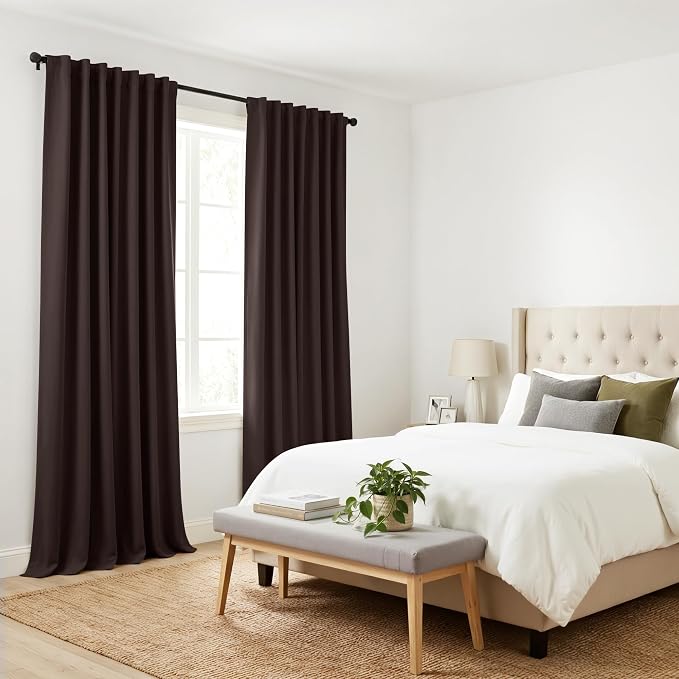 PONY DANCE Brown Blakcout Curtains for Living Room 84 inch Long - Dark Brown Long Black Out Panels Set Window Treatments Thermal Insulated Light Blocking Back Tab/Rod Pocket Curtain Drapes, 2 Panels