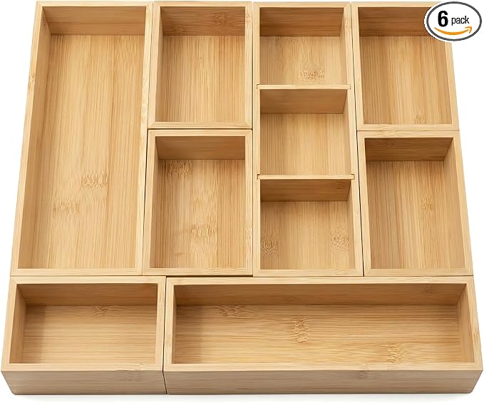 Bamboo Drawer Organizer,Fits Kitchens,Bathrooms,Desk,Utensil,Makeup,Removable Dividers (Natural, M)