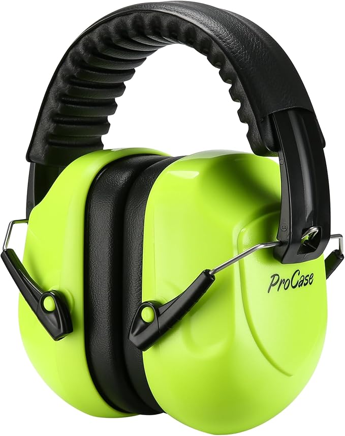 ProCase NRR 28dB Noise Reduction Ear Muffs, Foldable Adjustable Passive Noise Cancelling Headphones for Adults Kids Autism, Hearing Protection for Shooting, Construction, Mowing, Studying -Neonyellow