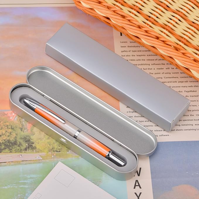 Jinhao 10 Press Fountain Pen with Box, Gradient Light Orange Retractable Fine Nib with Ink Converter Set (Silver Clip)