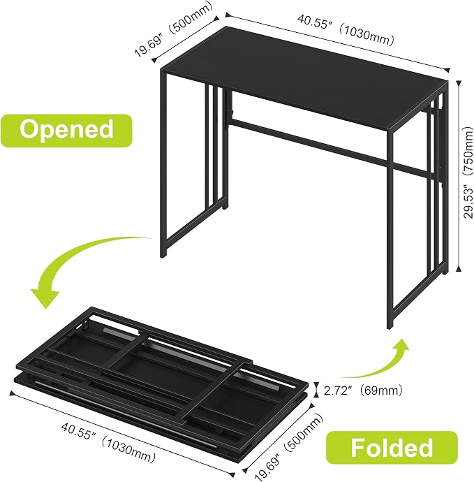 Elephance 40" Folding Computer Desk No Assembly Needed Foldable Small Home Office Desk Study Writing Desk Gaming Table for Small Space