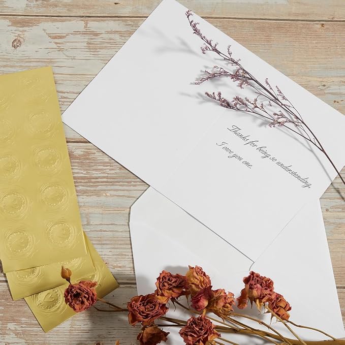 50 Pack White A6 Envelopes with Cards and Gold Stickers, 4x6 | With Thick Folded Cardstock, For Greeting Cards, Wedding, Birthday, Invitations, Baby Showers