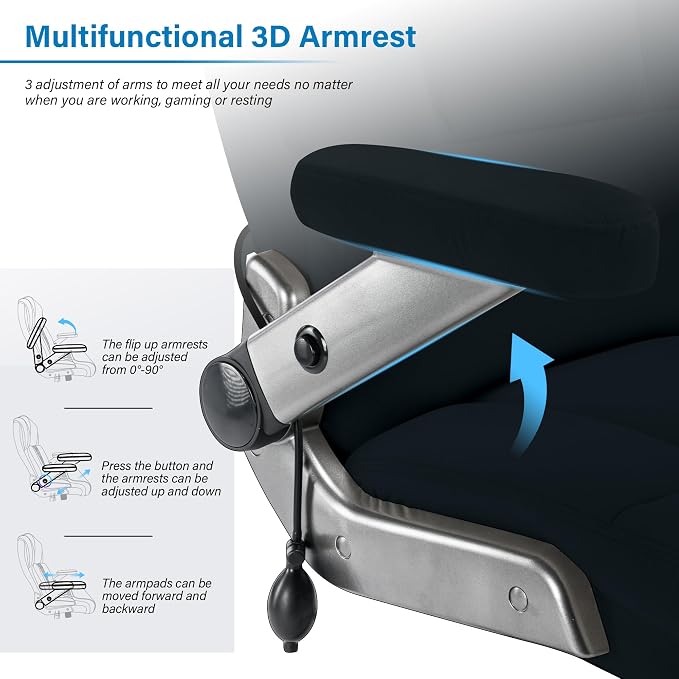 Big and Tall Office Chair 700lbs, Fabric Heavy Duty Executive Desk Chair | 3D Flip Arms, Extra Wide, Upgraded Wheels, Adjustable Lumbar Support, Metal Base, Large Ultra-Soft Ergonomic Computer Chairs
