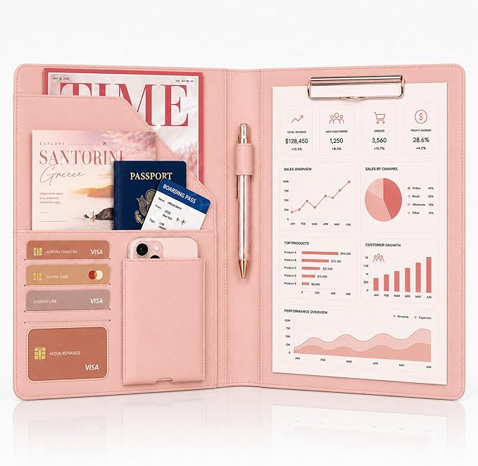 Darolin Leather Padfolio Portfolio with Letter, A4 Size Clipboard -Rosegold | Premium Business Resume Portfolio Folder for Women Men, Professional Document Organizer for Meetings, Interviews, Travel