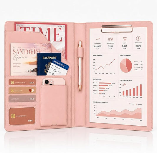 Darolin Leather Padfolio Portfolio with Letter, A4 Size Clipboard -Rosegold | Premium Business Resume Portfolio Folder for Women Men, Professional Document Organizer for Meetings, Interviews, Travel