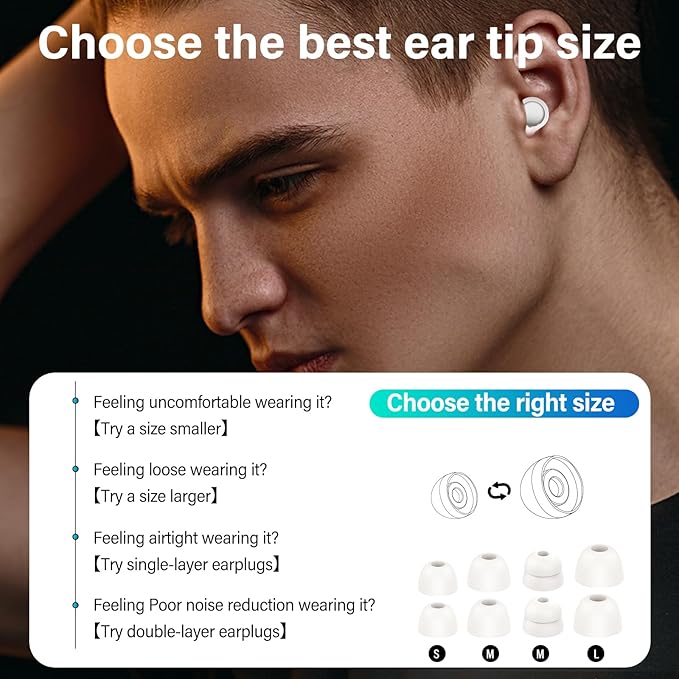 Ear Plugs, 35dB Silicone Earplugs with 4 Eartips and Carrying Case, Reusable Noise-Reducing Earplugs for Sleep, Everyday Noise Relief with Clear Speech for Sleep, Work, Study, Focus, White