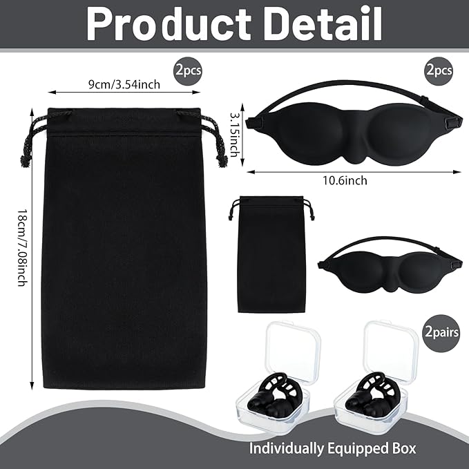 6 Pcs Black Moisture Chamber Glasses for Dry Eyes Silicone Sleep Goggles Reusable Silicone Earplugs with Storage Bags for Sleeping Noise Reduction Deep Focus Travel