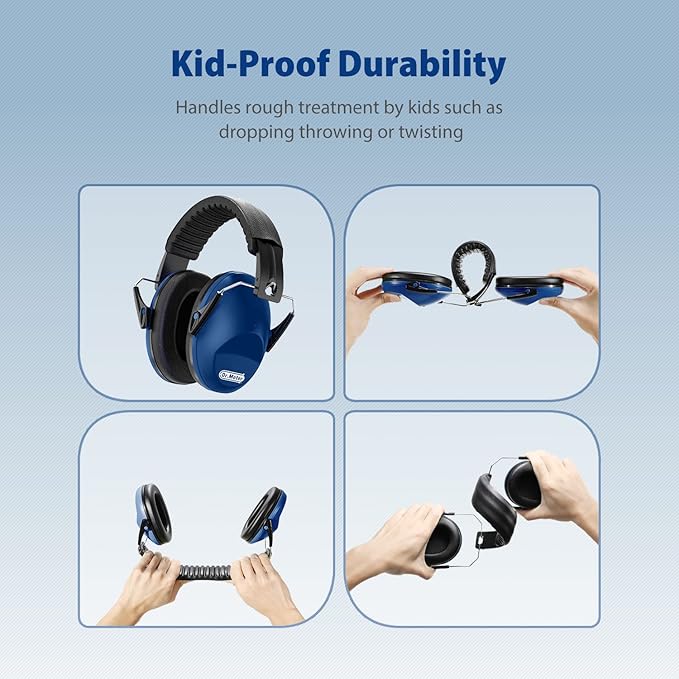 Ear Muffs for Noise Reduction: SNR27.4 Noise Cancelling Headphones for Kids with Adjustable Headband, Hearing Protection Earmuffs for Monster Truck, Fireworks and Kids Autism, Dark Blue