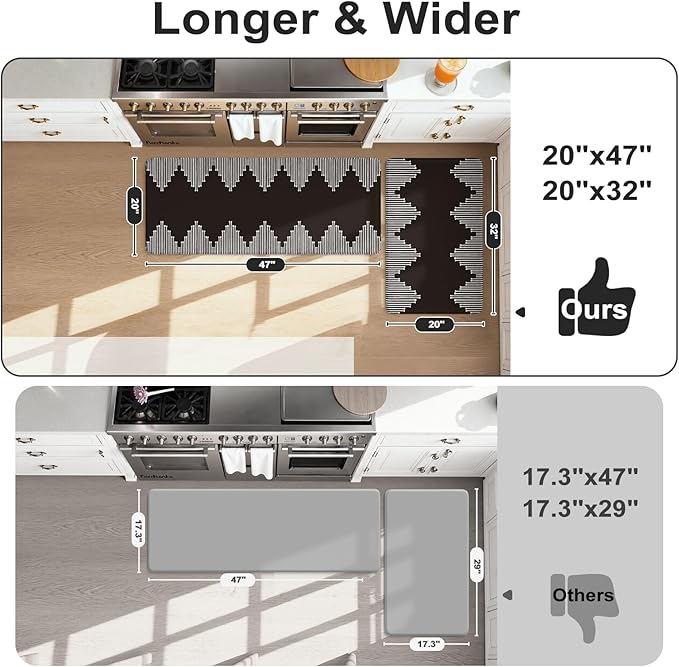 KIMODE Anti Fatigue Kitchen Mats for Floor, Black Diamond Kitchen Rugs Sets of 2, Kitchen Floor Mats Cushioned Non Slip, Memory Foam Standing Mats for Laundry Office Sink Desk 20"x47"+20"x32"