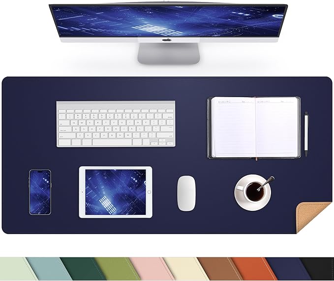 AFIING Desk Mat, Blue, 35.4" x 17", Cork Desk pad Protector | Dual-Sided Cork & PU Leather, Waterproof, Non-Slip for Mouse Pad, Office, Home & Writing