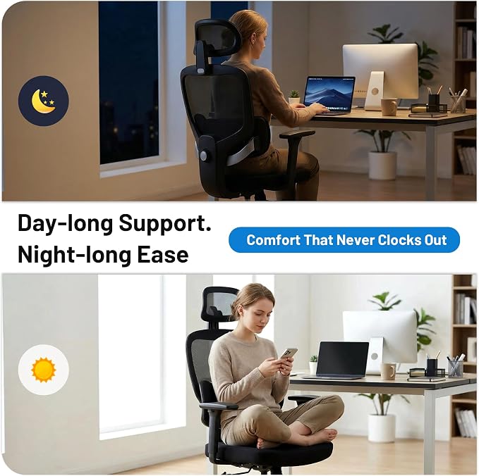 Ergonomic Office Desk Chair, High Back Breathable Mesh Computer Chair, 3D Lumbar Support, 2D Headrest & 3D Armrests, 300lbs Heavy Duty Task Chair for Home Office Work Gaming, Black