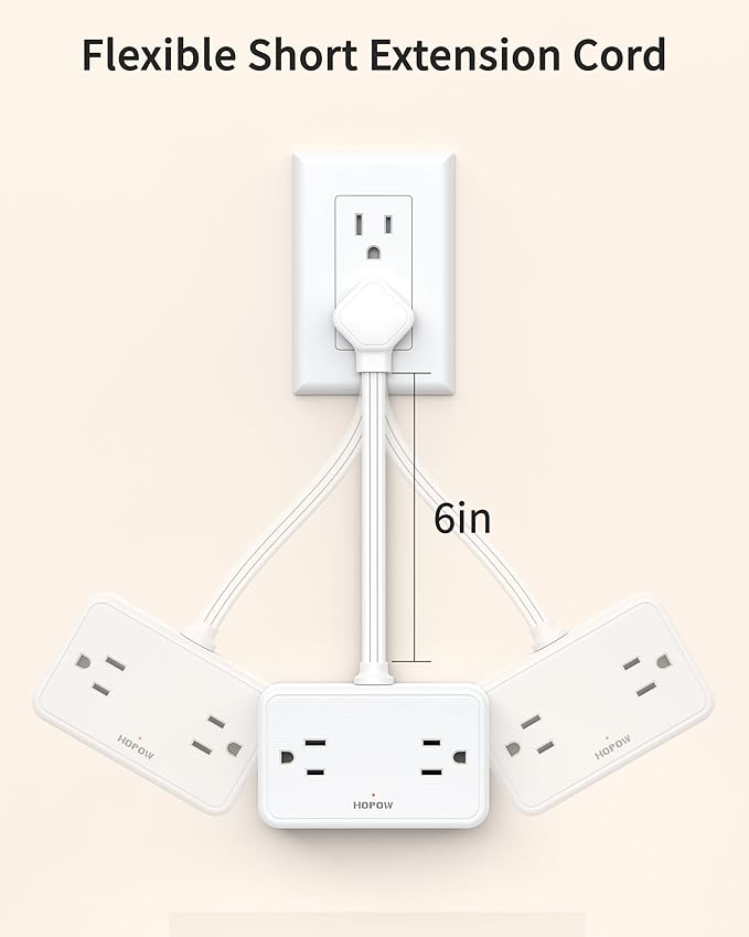 HOPOW Flat Plug Extension Cord, 0.5Ft Short Power Strip with 4 Outlets & 4 USB Ports(2 USB C), No Surge Protector for Cruise Ship, Multiple Outlet Small Power Strip for Home Office Travel