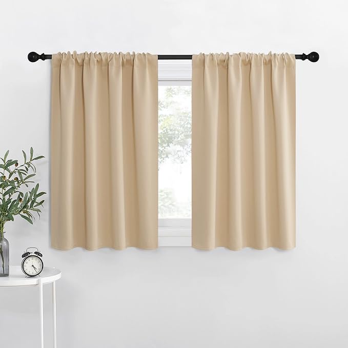 NICETOWN Blackout Room Darkening Curtains - Home Decoration Light & Noise Reducing Thermal Insulated Window Draperies with Rod Pocket Top (Biscotti Beige, Set of 2, 34 inches Wide x 30 inches Long)