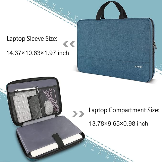 Ytonet 14 Inch Laptop Sleeve, TSA Laptop Case with Handle, Water Resistant Protective Computer Carrying Case, Compatible with MacBook HP Dell Lenovo Asus Notebooks, Gift for Men Women, Deep Teal