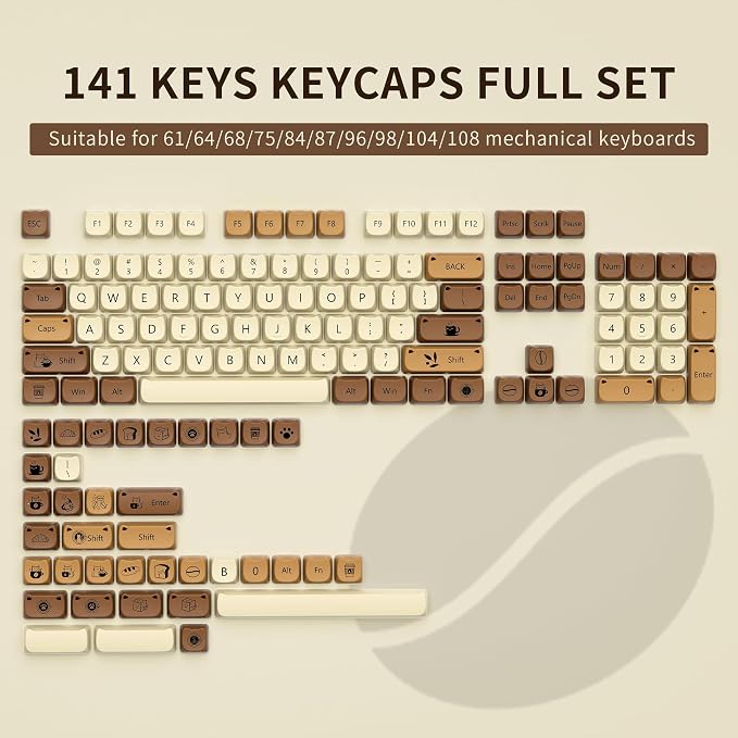 XVX Cute Cat Keycaps, Thick PBT Keycap Mao Profile, 141 Keys Keyboard Keycaps, Dye-Sublimation Keycap Set Compatible with 60% 75% 96% 100% Cherry Gateron MX Switches Mechanical Gaming Keyboard