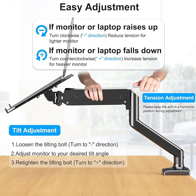Laptop Stand Desk Mount, 2 in 1 Function, Single Monitor Mount | Fits Max 17" Notebook and 32" Computer Screen, Gas Spring Arm with Laptop Tray, Holds up to 17.6lbs