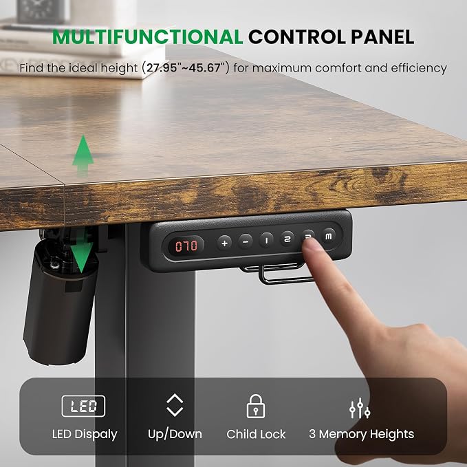 SIAGO Electric Standing Desk Adjustable - 55 x 24 Inch Sit Stand up Desk with 0.8 Inch Thick Tabletop - Adjustable Height Table with 3 Memory Preset, Cable Management for Home Office