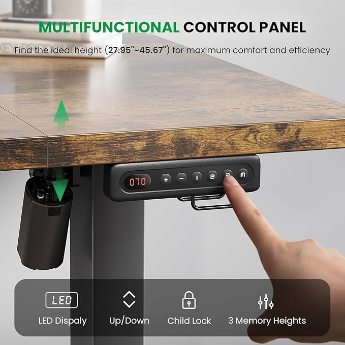 SIAGO Electric Standing Desk Adjustable - 48 x 24 Inch Sit Stand up Desk with Cable Management - 3 Memory Preset Adjustable Height Table