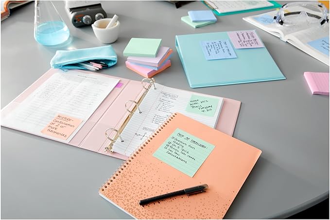 Post-it 100% Recycled Paper Super Sticky Notes, Lined, 4 in. x 4 in., 3 Pads, 70 Sheets per Pad, Oasis Collection, New Year Organization or Second Semester School Supplies