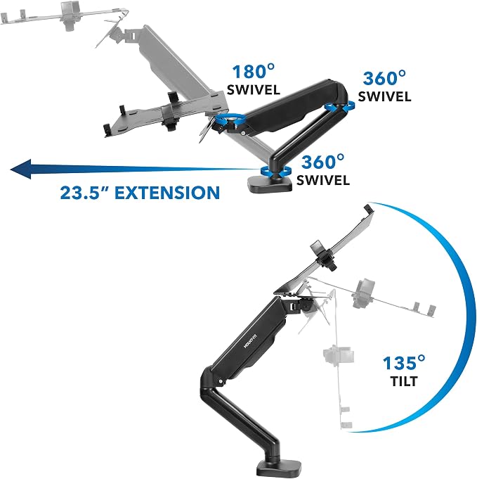 Mount-It! Laptop Desk Mount Arm with Gas Spring, Height Adjustable Laptop Stand for Desk, Fits Laptops up to 17 Inch, Full Motion Laptop Tray Mount with Clamp or Grommet Installation