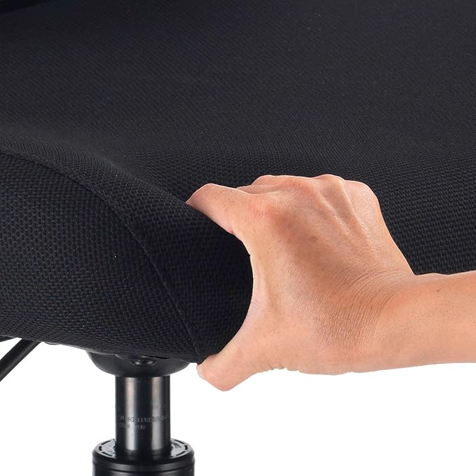 Global Industrial Interion Mesh Back Task Stool with Adjustable Arms, High Back, 3" Thick Fabric Seat, 5-Star Base with Swivel Casters, 350 Lbs Capacity, Black