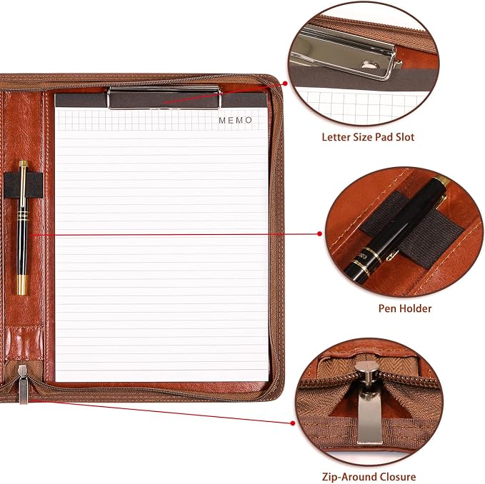 Personalized Portfolio Organizer for Coworkers, Customized Portfolio Planner, Men Leather Padfolio with Zip, Gift for Graduation R.N. Dr Police Lawyer, Birthday Gifts for Men Husband Father Son Him