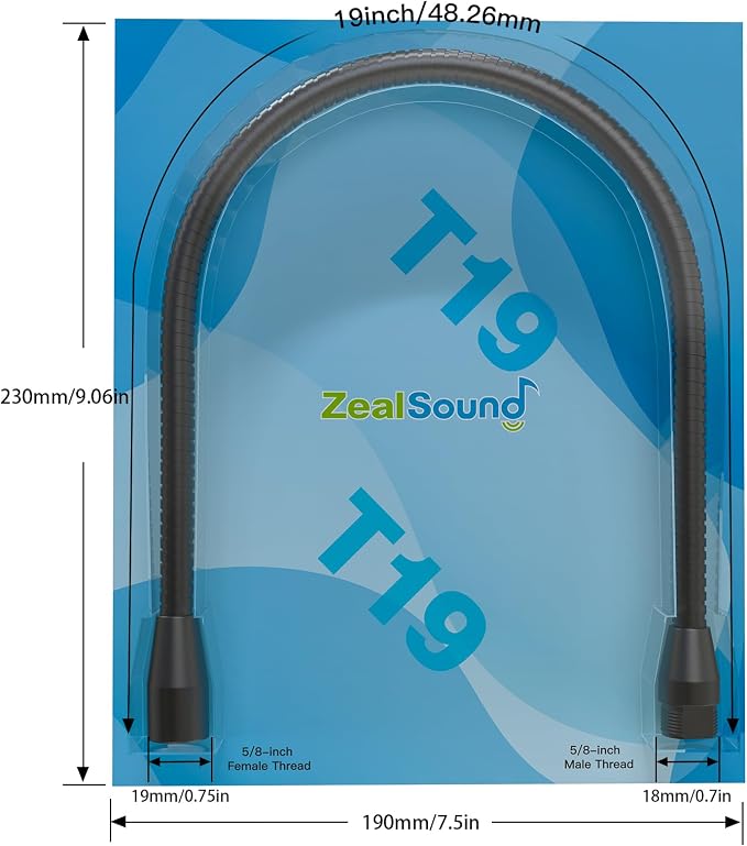ZealSound Upgraded Metal Hose Arm, 19 inch Flexible Gooseneck Stand, Heavy Duty Extension for Microphone, Mic Floor Stand, Phone Holder, Makeup Mirror, 5/8" Thread