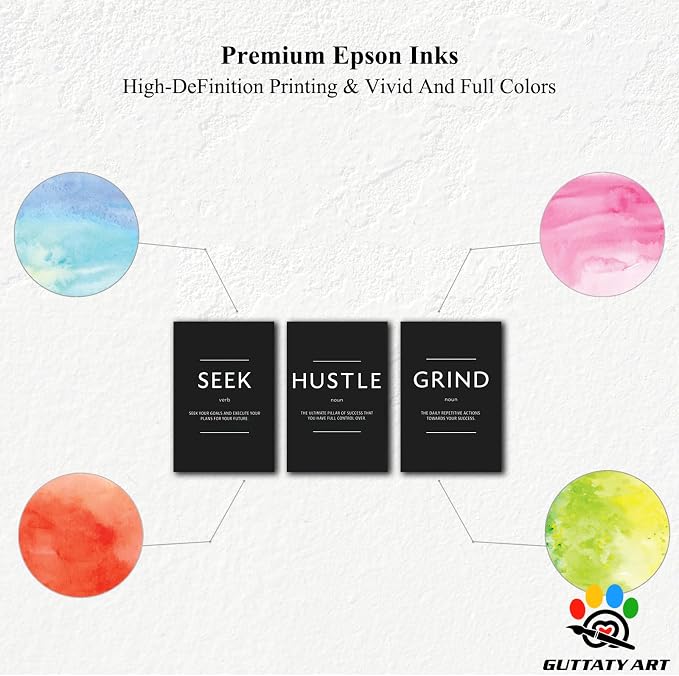 Office Wall Art - 3 Panel Motivational Wall Art, Inspirational Quotes Canvas Art for Home Office Wall Decor, Positive Quotes Wall Decor, Entrepreneur Grind Hustle Execution Poster Frame (12”x24”x3Pcs)