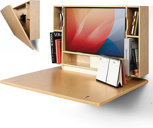 SKEENA Wall-Mounted Desk - Floating Folding Desk with Storage, Space-Saving Design for Home Office (36")
