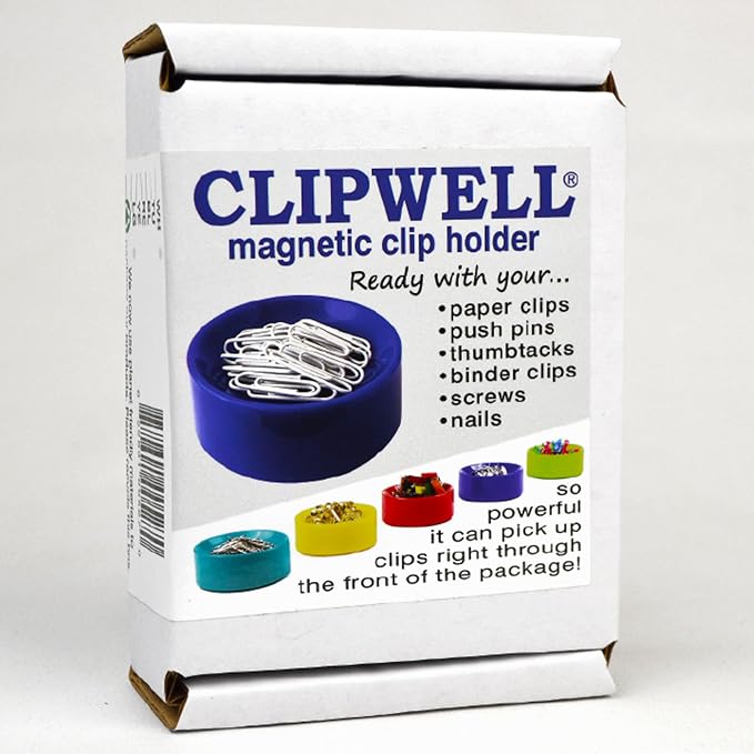 Clipwell Magnetic Paper Clip Holder - Easy Toss & Pick-Up - Holds Various Metal Parts - Powerful Sweep-Up Magnet - Ideal Locker Accessory & Home & Office Organizer - Blue