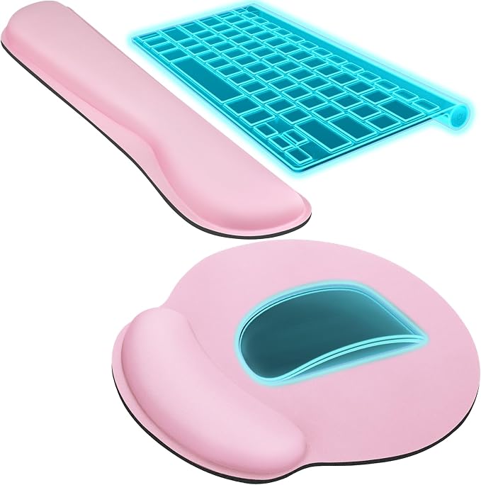 KTRIO Keyboard Wrist Rest & Mouse Pad with Wrist Rest Set, Pale Pink | Memory Foam Wrist Support, Ergonomic Design, Non-Slip Base, Office and Home Use
