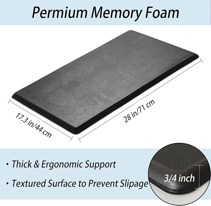 Artnice Kitchen Mats for Floor, 3/4 Inch Thick Anti Fatigue Mats for Kitchen Floor, Non-Slip Standing Desk Mat, Waterproof Cushioned Kitchen Rugs for Home, Office, Sink, Laundry (17.3" x 28")