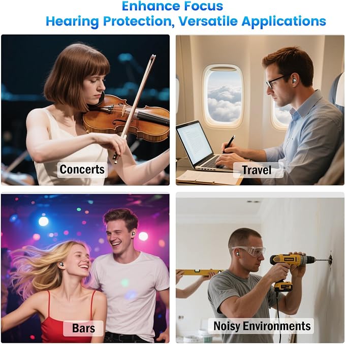 Ear Plugs for Sleeping 45dB Noise Cancelling Ear Plugs for Concerts, Silicone Earplugs Reusable Concert Ear Plug, Music Festivals, Raves, Musicians, Motorcycles, Wind Noise
