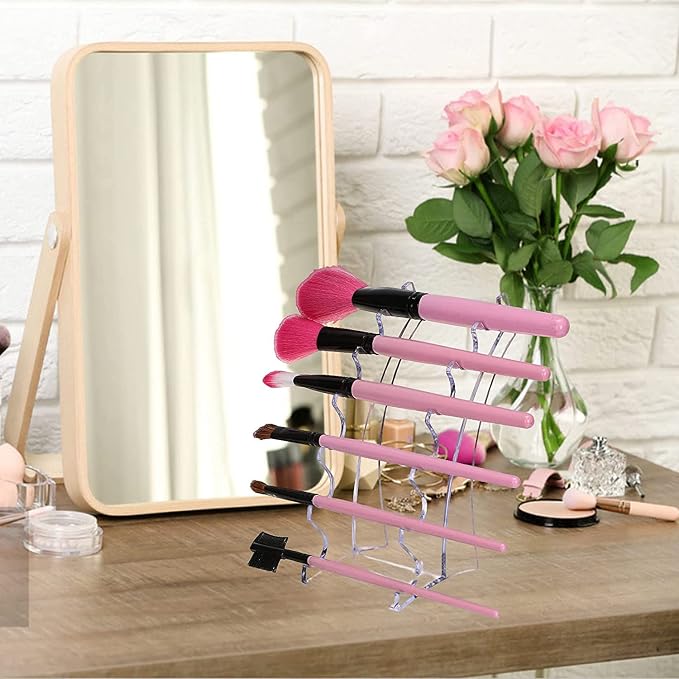 Plastic Pen Holder, Set of 4 Holder Display Stand 6-Slots Eyebrow Makeup Brush Rack Organizer Durable Acrylic for Home Office & Store Use (Clear) (PH-428new)