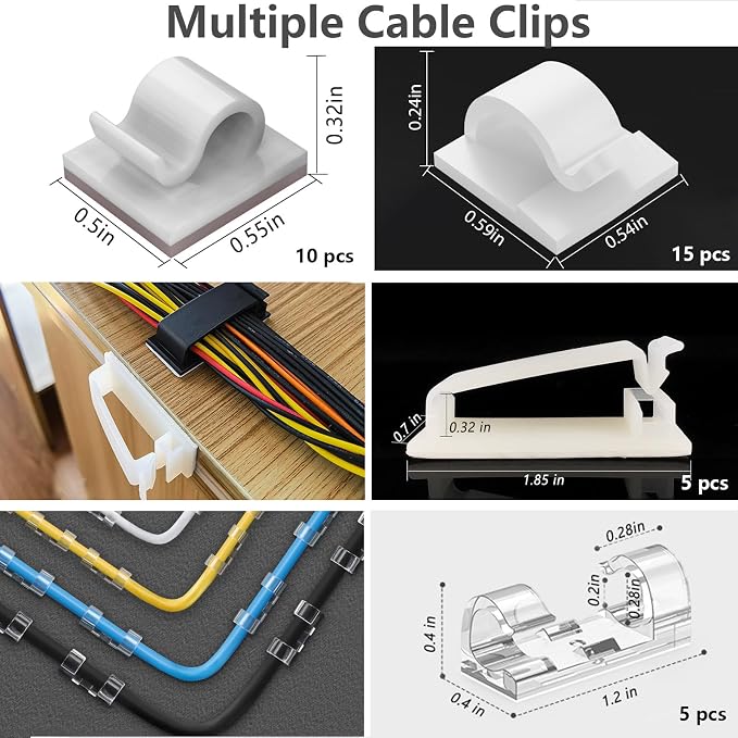 ELII 328Pcs White Cable Management Kit, 8 Magnetic Cable Clips | 69Adhesive Cable Holder,4 Cable Sleeve Split,22Reusable Cable Strap,200 Nylon Cable Zip Ties,25 Zip Tie Mounts, TV Home