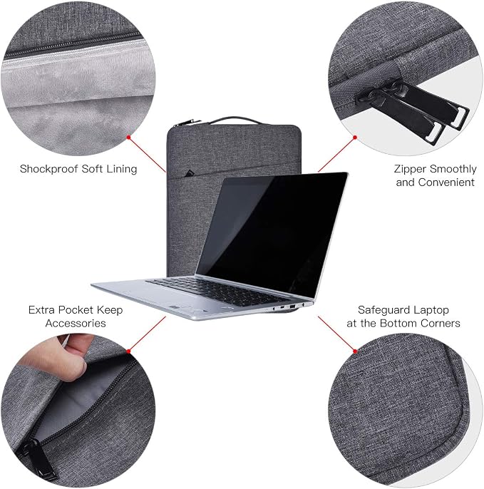 14 Inch Laptop Sleeve Case for Acer Chromebook Plus 514/ Aspire 14, HP Lenovo Dell ASUS Computer Carrying Bag, Space Grey