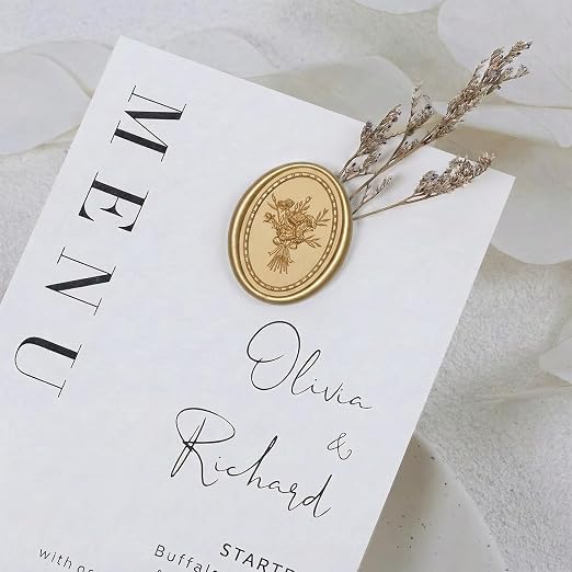 UNIQOOO Wax Seal Stickers - Vintage Photo Frame Floral Bouquet Wedding Invitation Envelope Seal Stickers, 50 Pcs Self-Adhesive Light Gold Stickers, Perfect for Invitation, Christmas, Gift Wrapping