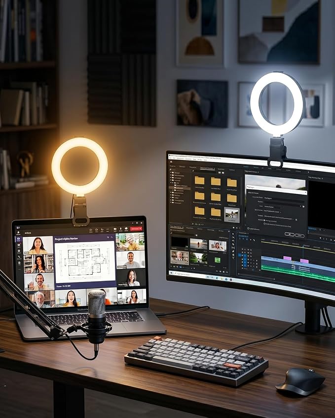 Ring Light for Computer Video Conference - Webcam Light for Monitor Clip On Remote Working Distance Learning Zoom Call Self Broadcasting and Live Streaming Influencer Light Laptop Video Conferencing