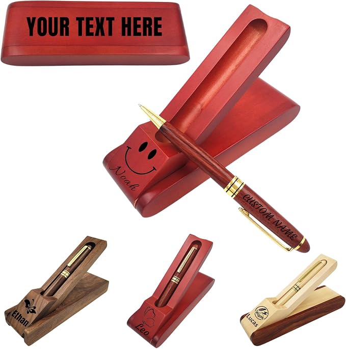 Custom Wooden Ballpoint Pen Set Personalized Wood Pen Set with Engraved Name Logo,Wood Pen Set Gift Box for Men Women