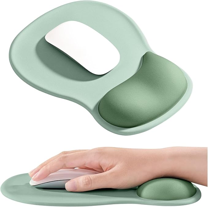 EooCoo Ergonomic Mouse Pad with Gel Wrist Rest Support Middle Concave Design, Relieve Wrist Pain Mousepad, Non-Slip Base for Laptop, Office Desk Accessories, Carpal Tunnel Syndrome-Avocado Green