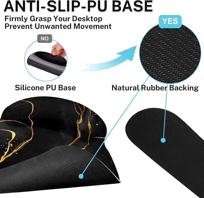 Britimes Black Gold Marble Ergonomic Mouse Pad Set with Wrist Rest Non-Slip Rubber Base Abstract Modern Wrist Cushion Support and Coasters Mousepad with Wrist Support for Computer Keyboard and Desk