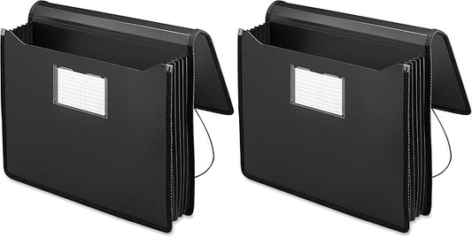 Smead Poly Wallet, Accordion File Organizer for File Folders, Letter Size, Black, 5-1/4 inch Expansion, Office Supplies, Document Organizer (71500)(Pack of 2)