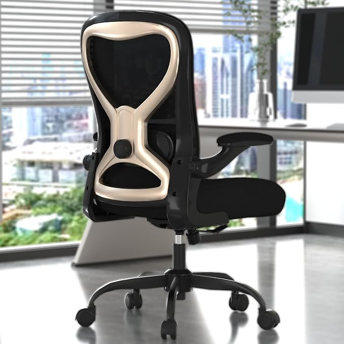Ergonomic Home Office Chair – 4-Way Lumbar Support, 3.54" Extra-Thick Seat Cushion, Breathable Mesh Back, Flip-Up Arms, Swivel Computer Desk Chair for All-Day Sitting, 330LBS