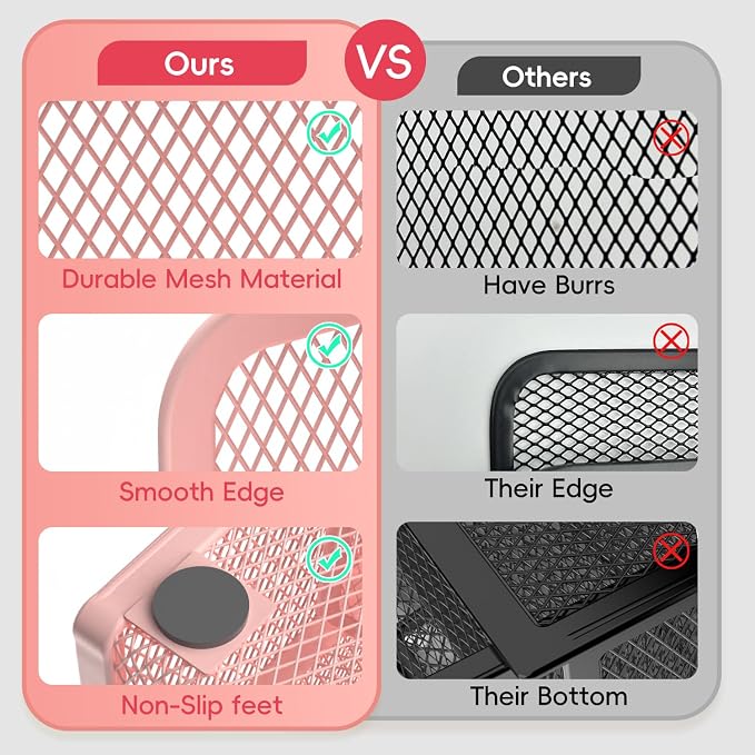 Mesh Pen Organizer for Desk, 13 Compartments with Drawer, Pink | Metal mesh pencil holder and desk organizer with tilted slots for easy access to stationery at home, school or office