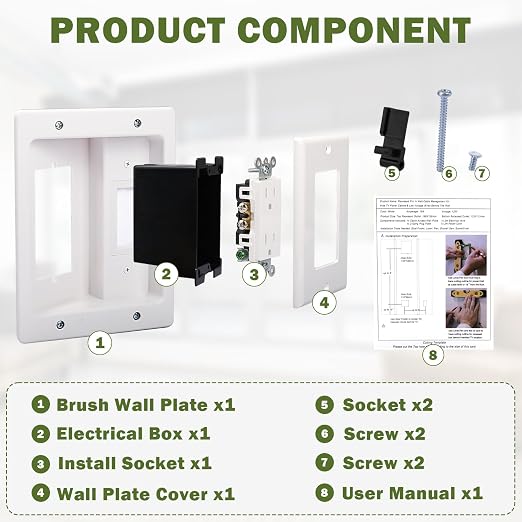 Wall Cable Concealer Management Box Recessed Outlet Wall Mount Behind TV | Cable Management Recessed Outlet Kit in Wall TV Connection Kit Hides Power Cables & Low Voltage Wires Fits All Plugs