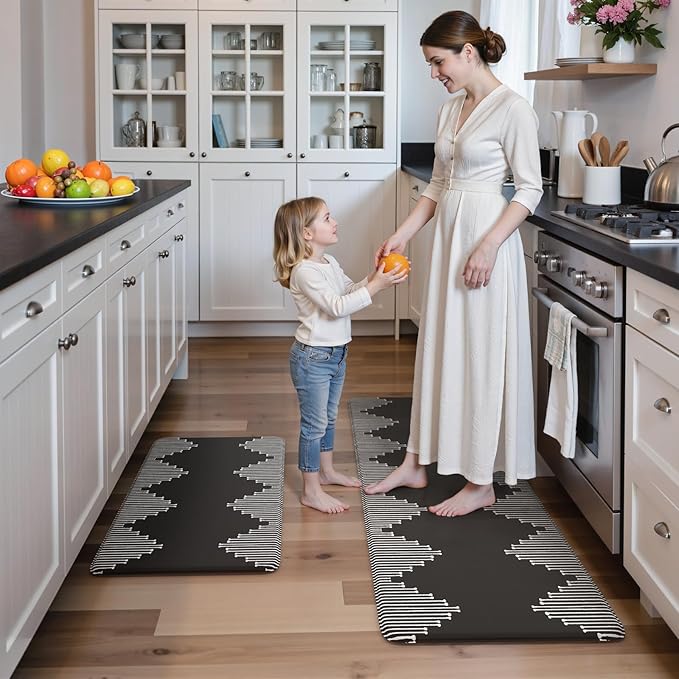 KIMODE Anti Fatigue Kitchen Mats for Floor, Black Diamond Kitchen Rugs Sets of 2, Kitchen Floor Mats Cushioned Non Slip, Memory Foam Standing Mats for Laundry Office Sink Desk 20"x47"+20"x32"