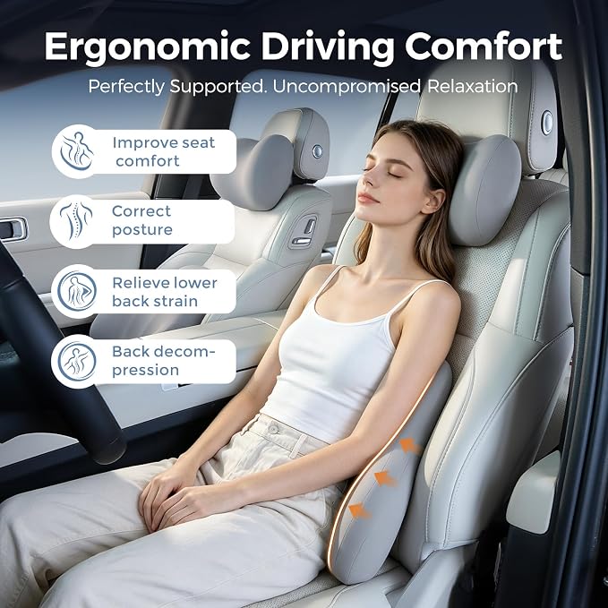 BABUR Ergonomic Memory Foam Lumbar Support Pillow for Car, Back Pain Relief | Ergonomic 100% Memory Foam, Back Pain Relief, Comfort Lower Back Support for Office Chairs, Car Seat, Wheelchair
