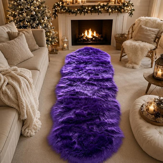 EasyJoy Faux Sheepskin Rug, Fluffy Faux Fur Rug, Ultra Soft Shag Area Rug with Non-Slip Backing for Bedroom, Living Room, Nursery, Kids Room(2 x 6 ft Sheepskin, Dark Purple)