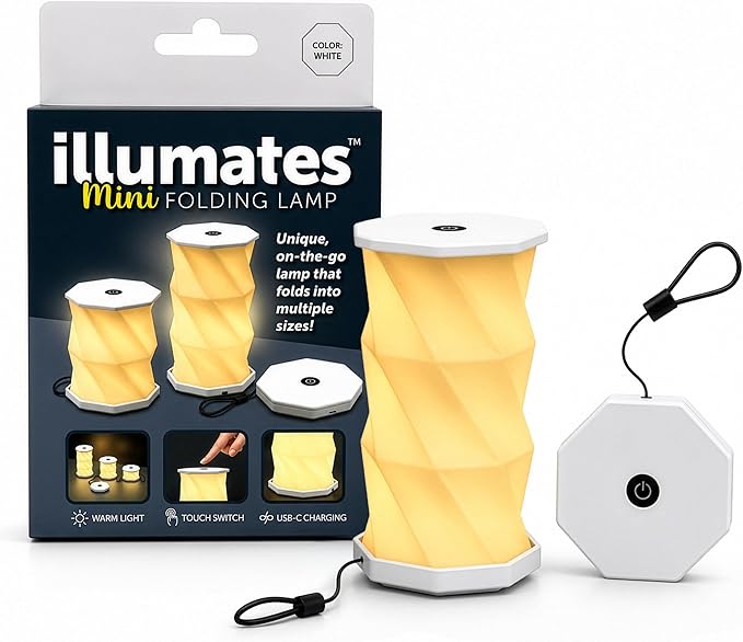 Origami Expanding Foldable LED Desk Lamp – USB Rechargeable & Portable - Dimmable Touch Control Light with Adjustable Height up to 5 1/2 for Office, Travel, Bedside - Sleek & Modern Design (White)